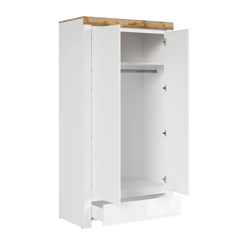 Armoire 2 portes 1 tiroir Hella Blanc et Bois