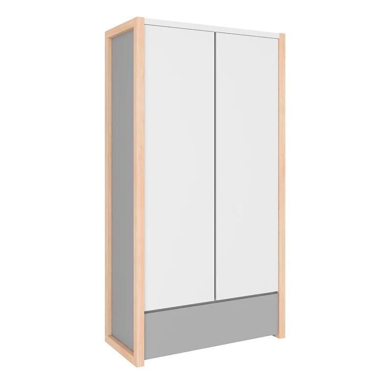 Armoire 2 portes 1 tiroir Bellamy Pinette Blanc et gris