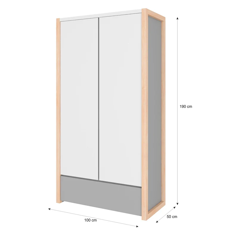 Armoire 2 portes 1 tiroir Bellamy Pinette Blanc et gris