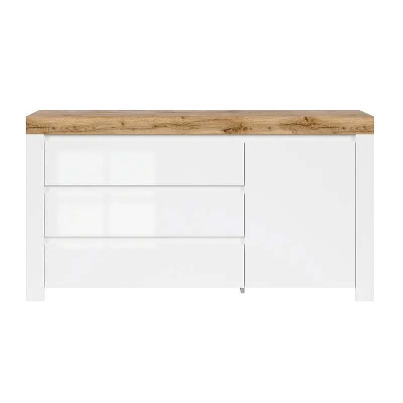 Buffet 3 tiroirs 1 porte Hella Blanc et Bois