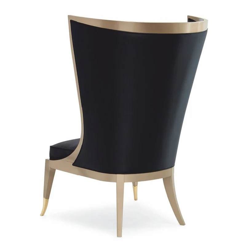 Casa Padrino Luxus Art Deco Ohrensessel Schwarz / Beige / Gold H. 123 cm - Hotel Möbel