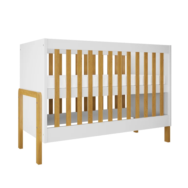 Lit bebe 60x120 et commode 3 tiroirs Kocot Kids Victor - Blanc et Chêne