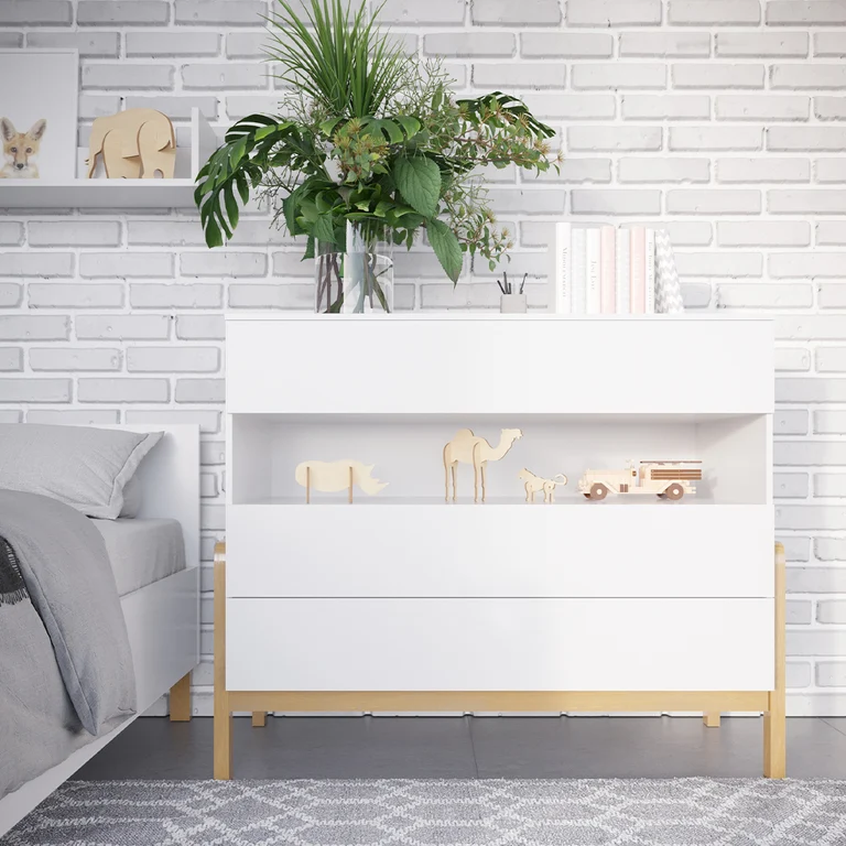 Lit bebe 60x120 et commode 3 tiroirs Kocot Kids Victor - Blanc et Chêne