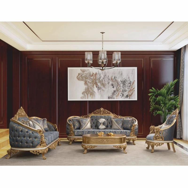 Casa Padrino Luxus Barock Wohnzimmer Set Blau / Weiß / Gold - Barock Möbel