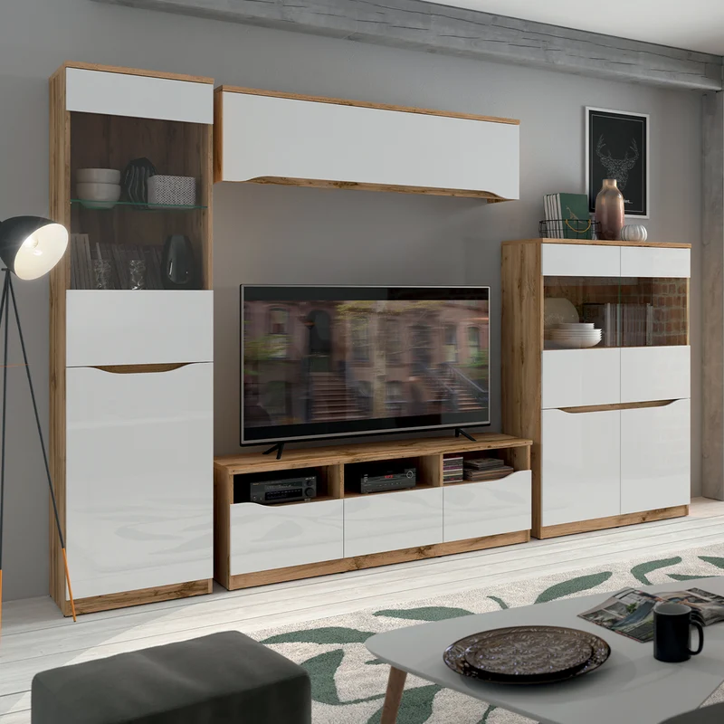 Vitrine 1 porte June Blanc et Bois