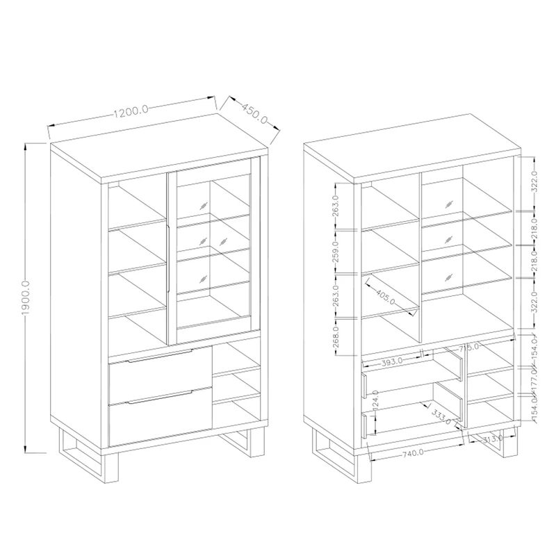 Vaisselier 1 porte 2 tiroirs Eden Bois et Metal