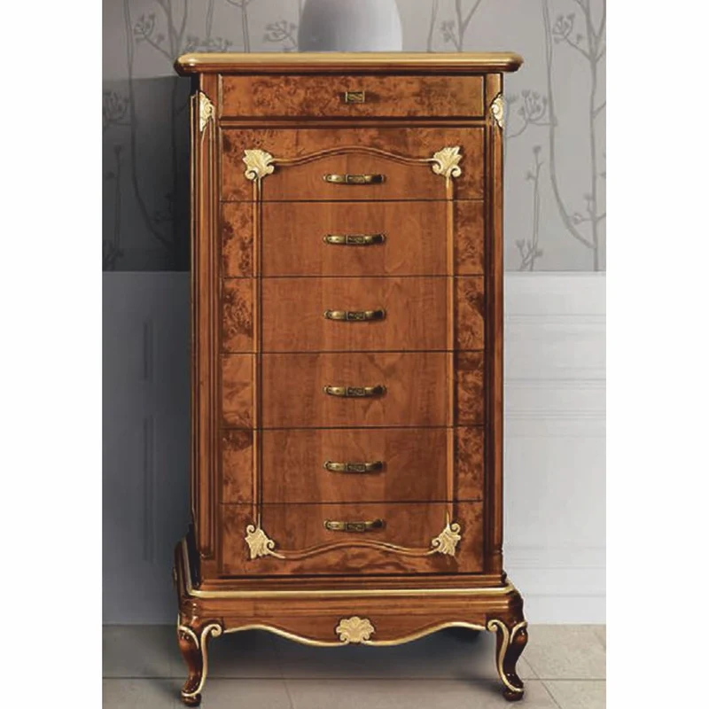 Casa Padrino Luxus Barock Kommode mit 7 Schubladen Braun / Gold H. 135 cm - Made in Italy