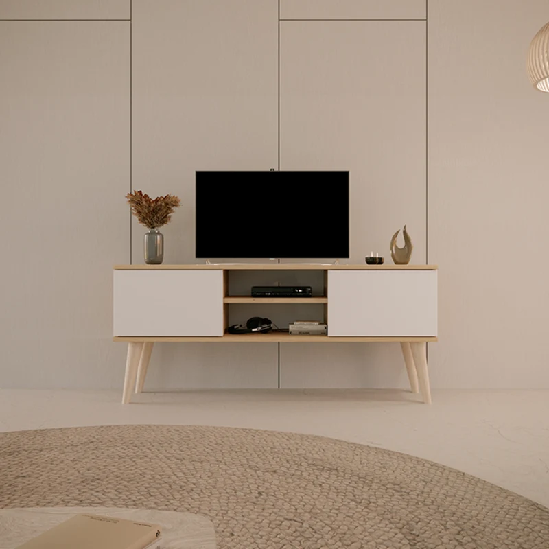 Meuble TV 120 cm Toronto - Blanc et bois
