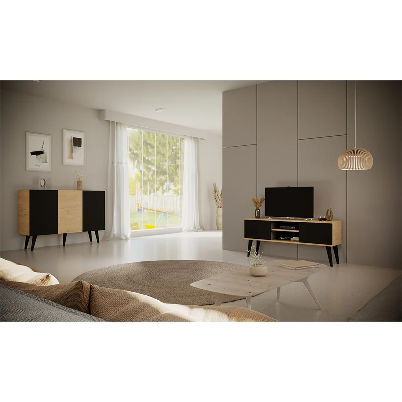 Meuble TV 120 cm Toronto - Noir et bois