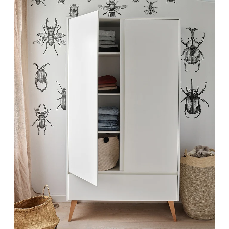 Armoire 2 portes 1 tiroir Pinio Swing - Blanc et bois