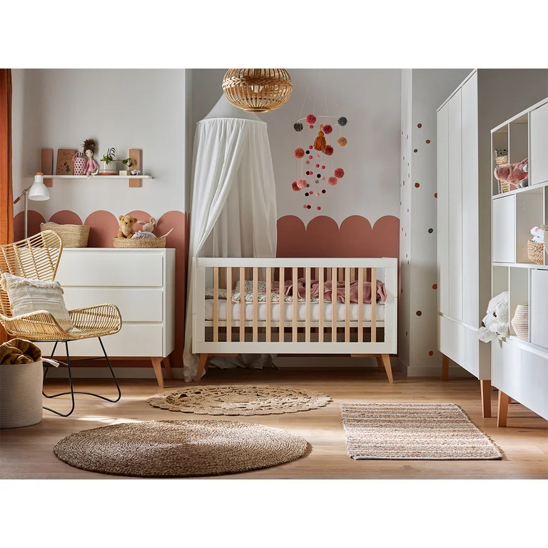 Commode 3 tiroirs Pinio Swing - Blanc et bois