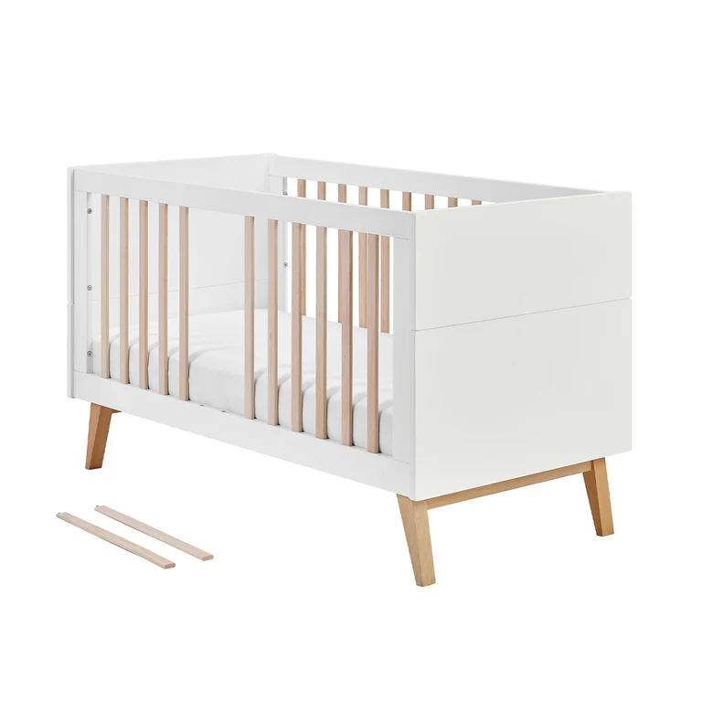 Lit évolutif 70x140 et commode 4 tiroirs 1 porte Pinio Swing - Blanc et bois