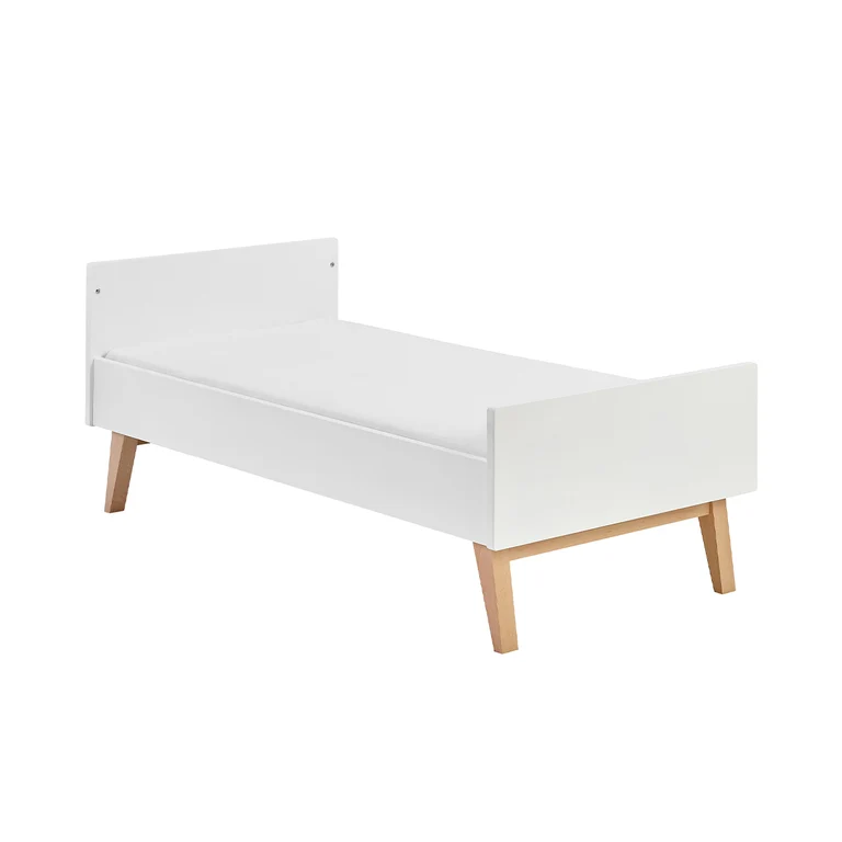 Lit évolutif 70x140 et commode 4 tiroirs 1 porte Pinio Swing - Blanc et bois