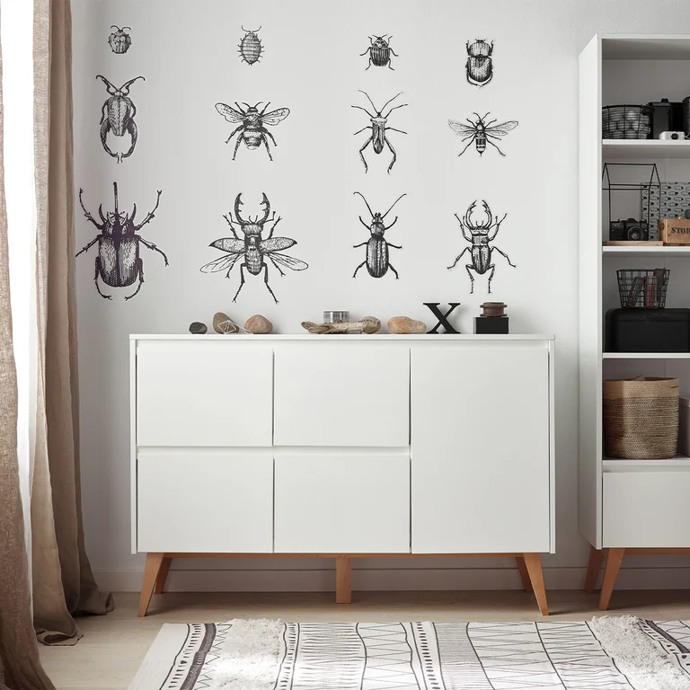 Lit évolutif 70x140 et commode 4 tiroirs 1 porte Pinio Swing - Blanc et bois