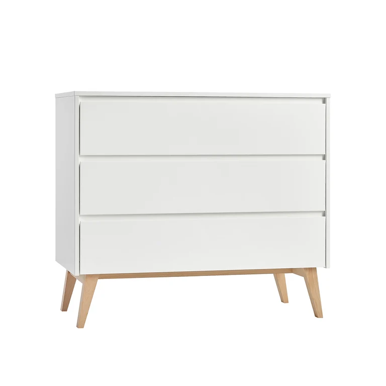 Lit évolutif 60x120 et commode 3 tiroirs Pinio Swing - Blanc et bois
