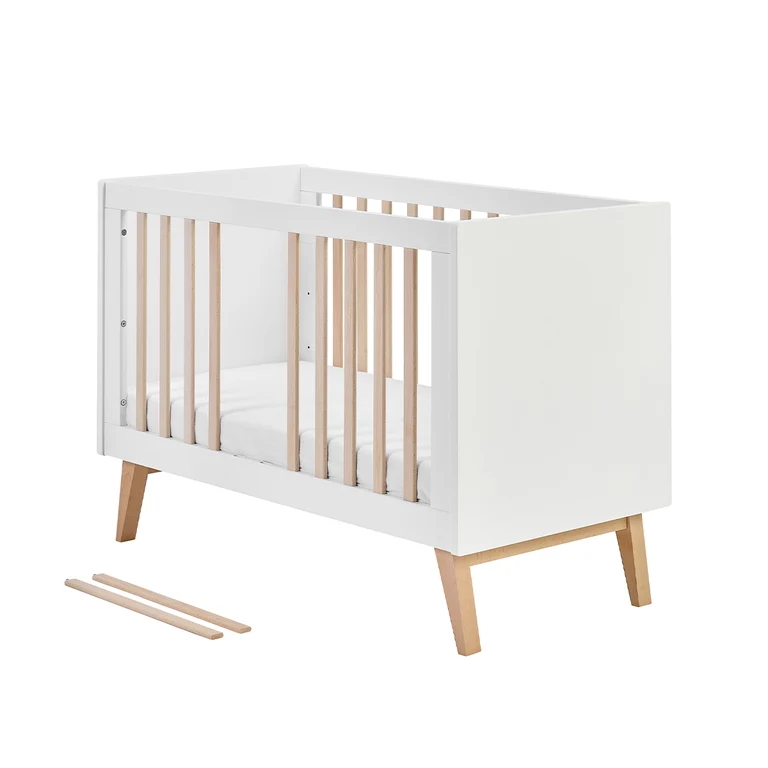Lit évolutif 60x120 et commode 4 tiroirs 1 porte Pinio Swing - Blanc et bois