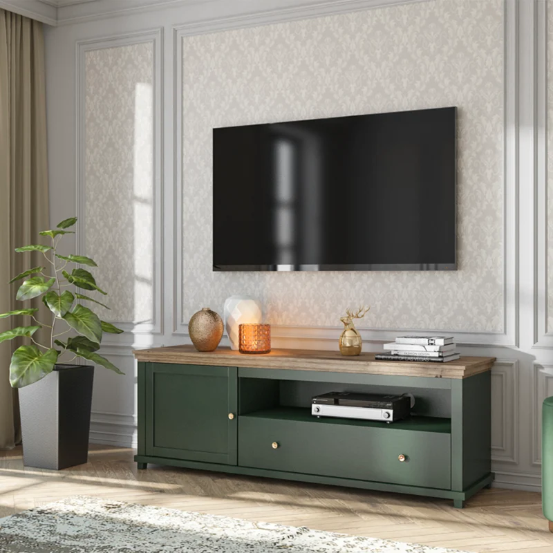 Meuble TV 1 porte 1 tiroir 181 cm Martin Vert et Bois