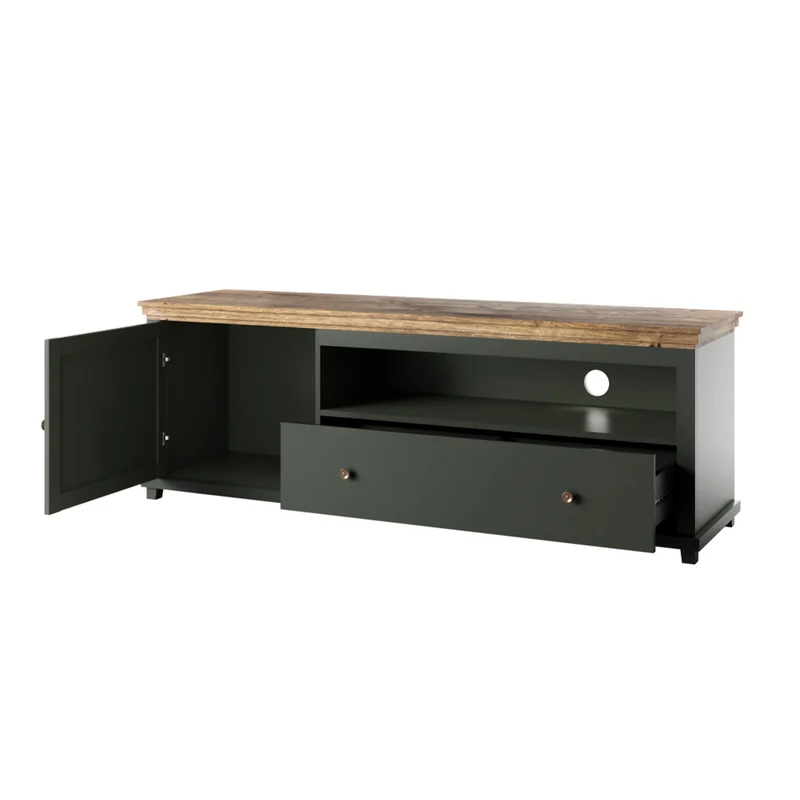 Meuble TV 1 porte 1 tiroir 181 cm Martin Vert et Bois