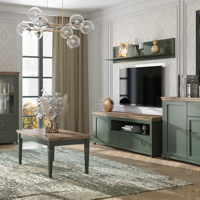 Meuble TV 1 porte 1 tiroir 181 cm Martin Vert et Bois