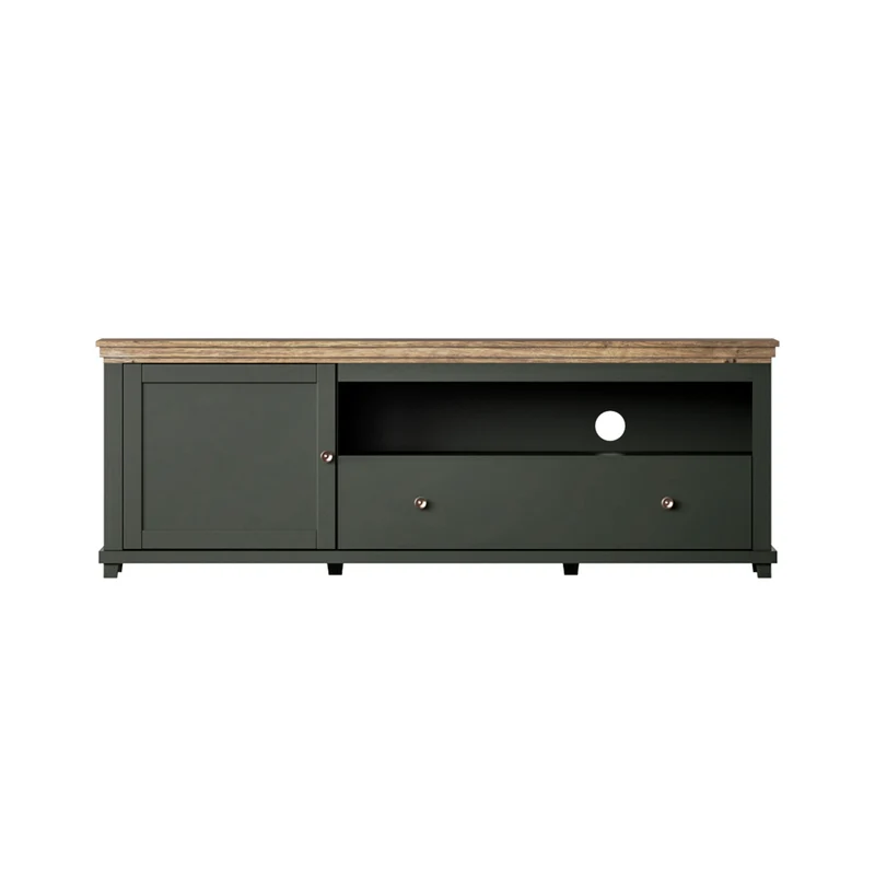 Meuble TV 1 porte 1 tiroir 181 cm Martin Vert et Bois