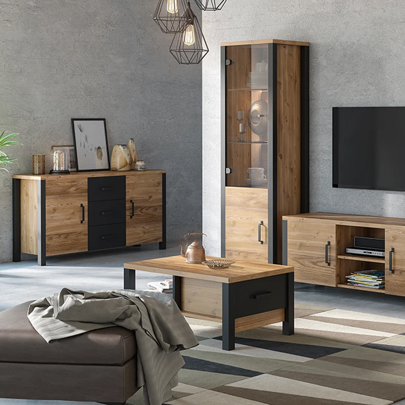Buffet 2 portes 3 tiroirs Lyam Bois et Noir