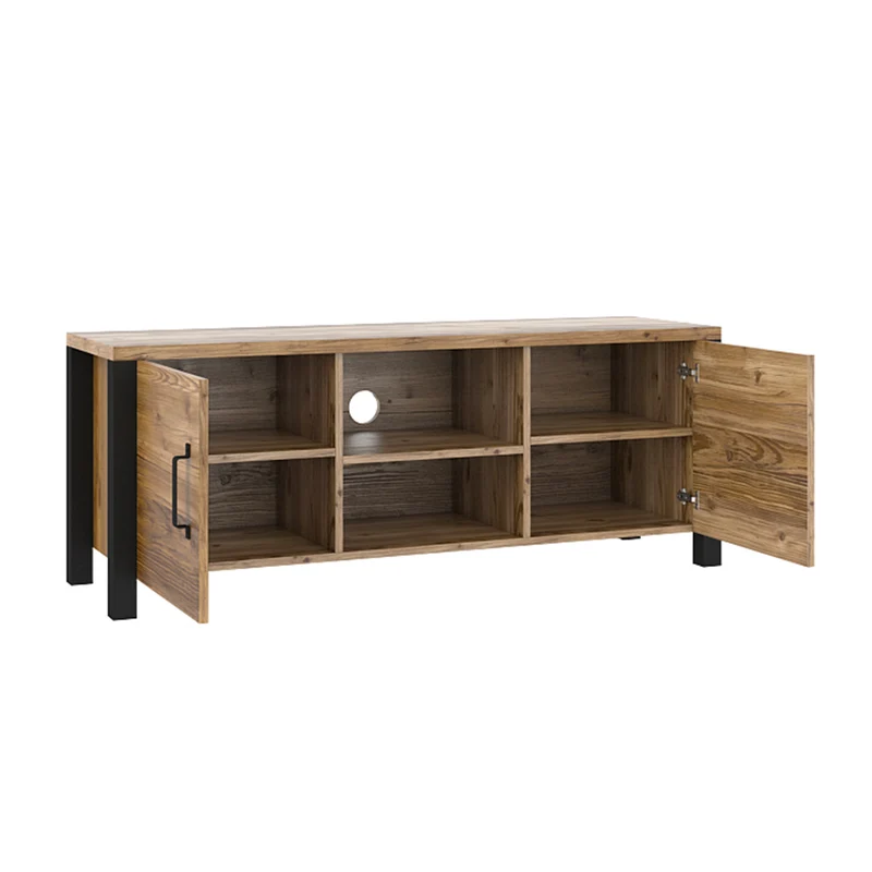 Meuble TV 2 portes 147 cm Lyam Bois et Noir