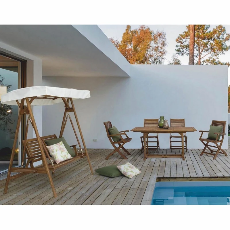 Casa Padrino Luxus Hollywood Schaukel Braun / Weiß 185 cm - Garten Schaukel