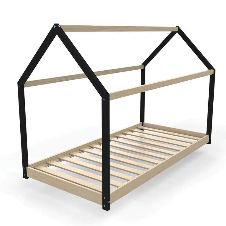 Lit cabane 90x190 sommier inclus Panda Noir