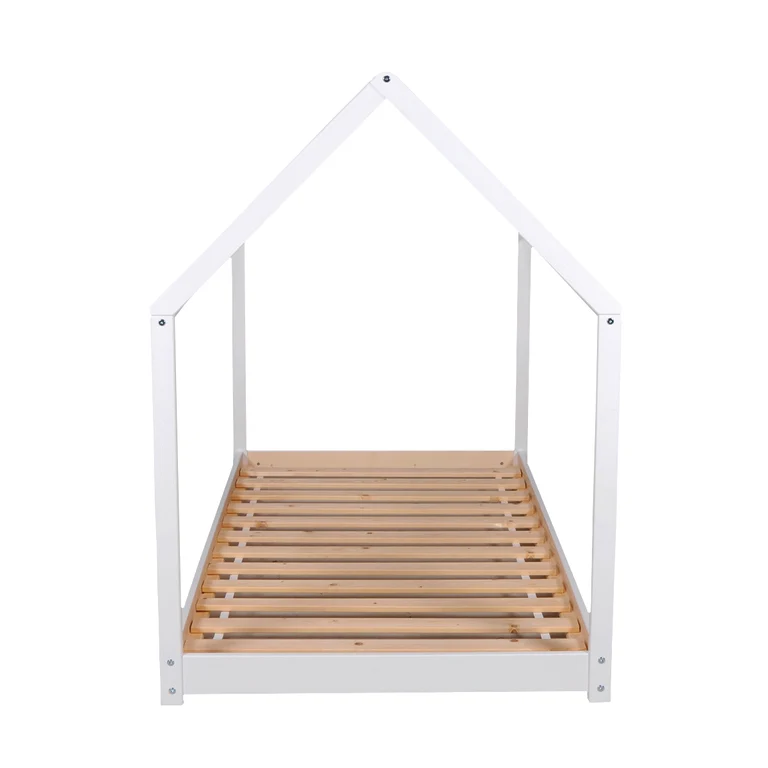 Lit cabane 90x190 barrière de lit amovible et sommier inclus Panda Blanc