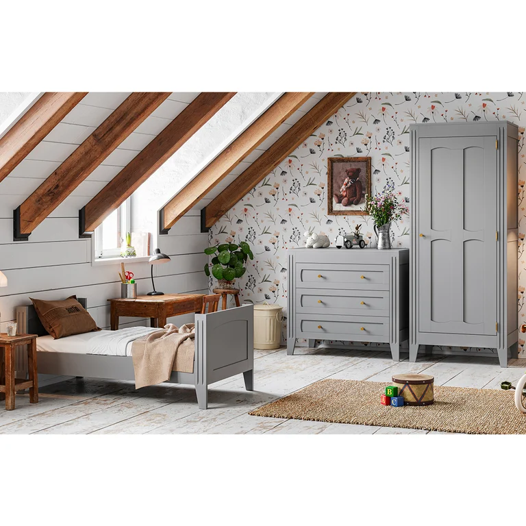Commode 3 tiroirs et armoire 1 porte Vox Milenne Gris