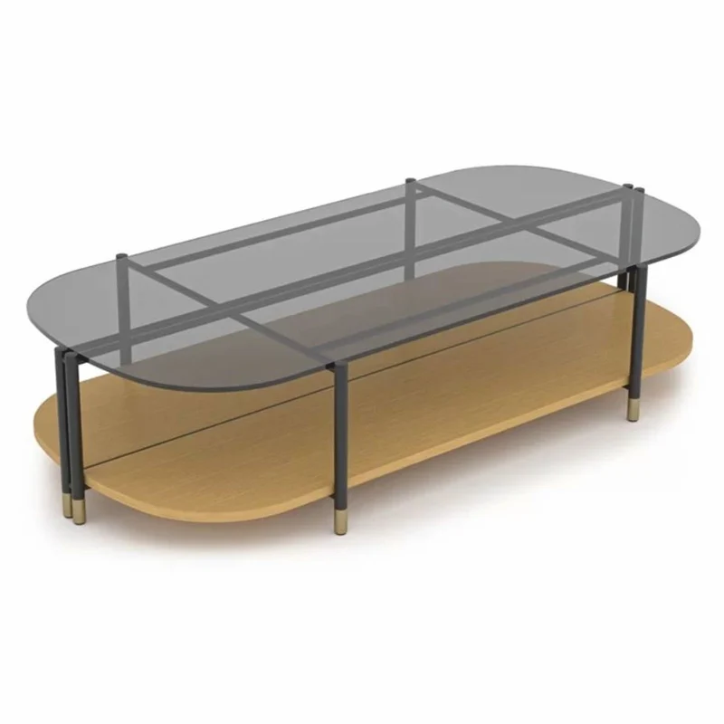 Casa Padrino Luxus Couchtisch Naturfarben / Grau / Messing 155 cm - Wohnzimmer & Hotel Möbel