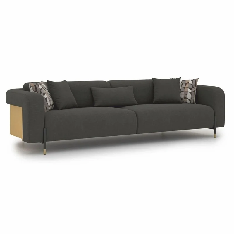 Casa Padrino Luxus Wohzimmer & Hotel Sofa Grau / Naturfarben / Messing 250 cm - Luxus Möbel