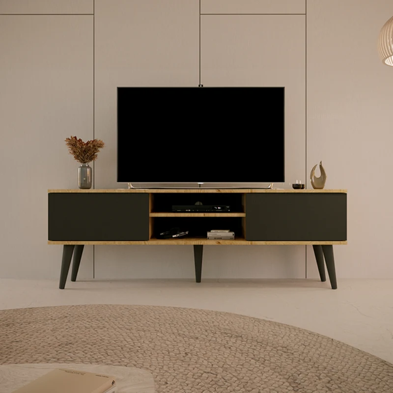 Meuble TV 160 cm Toronto - Noir et bois