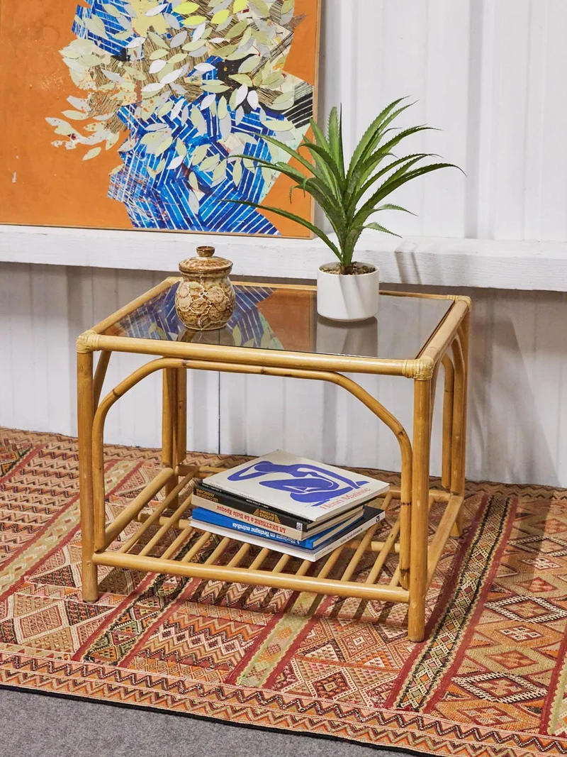 Léonie, la table basse en verre et rotin N°490