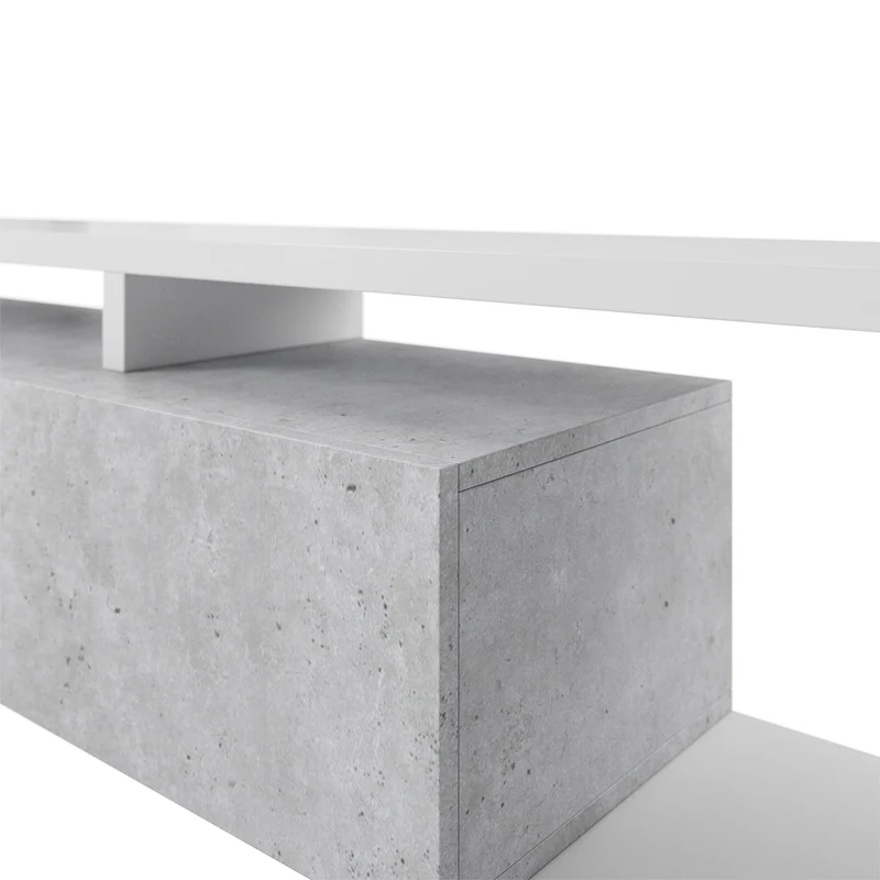 Meuble TV 1 tiroir 219 cm Ilyes Blanc et Béton
