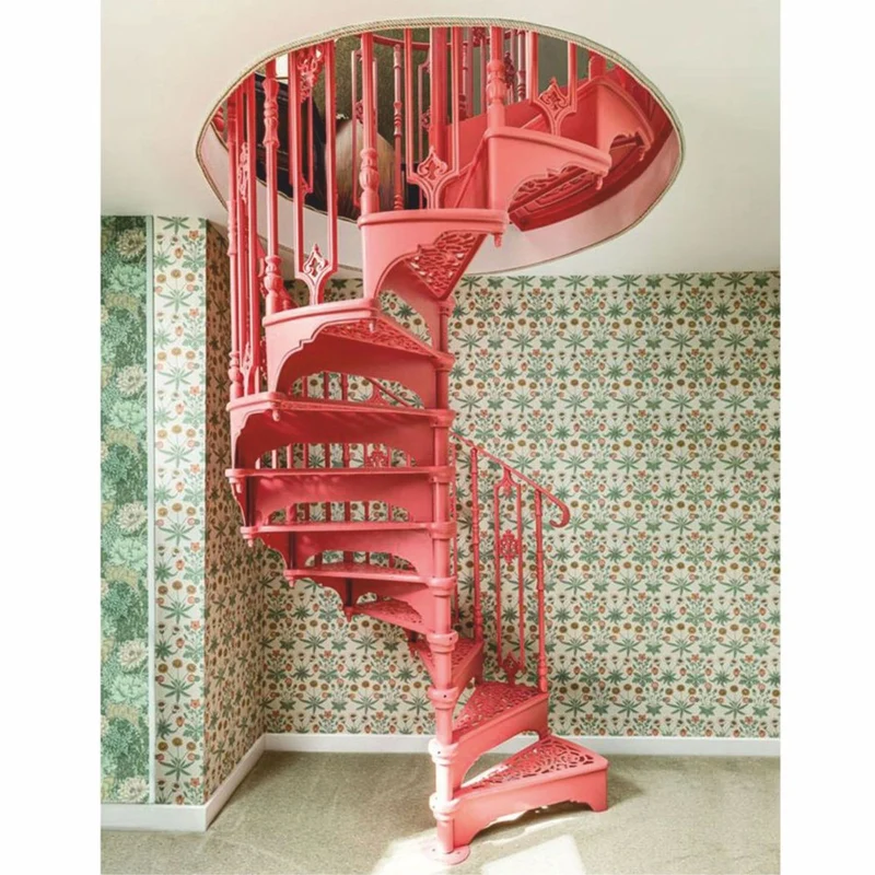 Casa Padrino Barock Wendeltreppe / Spiraltreppe mit Geländer rechte Seite Rosa H. 240 cm