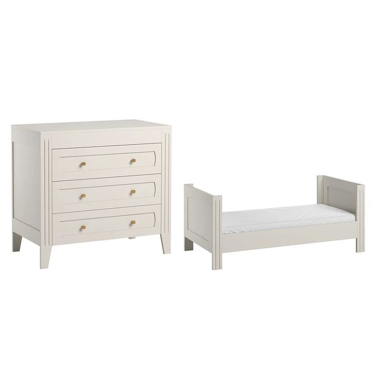 Lit bébé évolutif et commode 3 tiroirs Vox Milenne Blanc