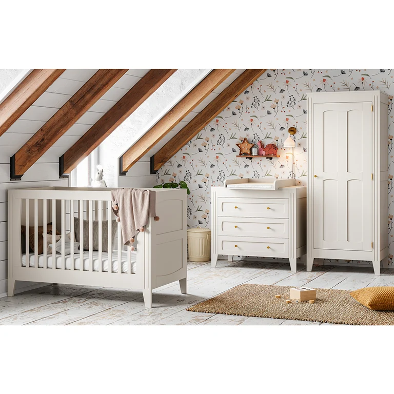 Lit bébé évolutif et commode 3 tiroirs Vox Milenne Blanc