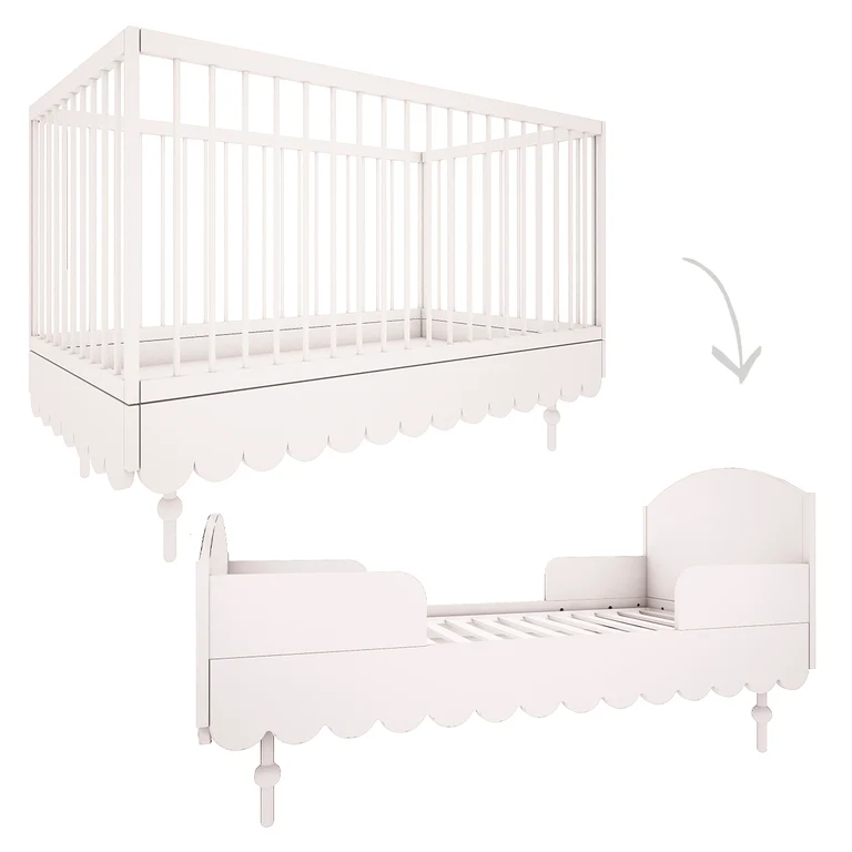 Lit évolutif 70x140 et commode 3 tiroirs Wood Luck Babushka Blanc
