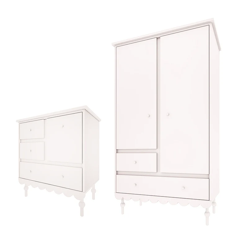 Commode 3 tiroirs et armoire 2 portes Wood Luck Babushka Blanc