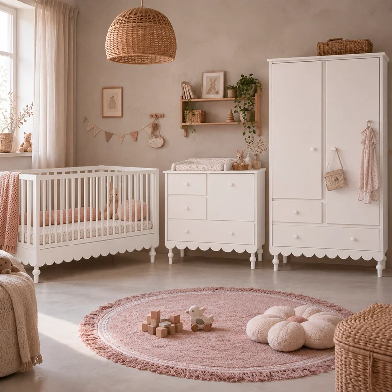 Commode 3 tiroirs et armoire 2 portes Wood Luck Babushka Blanc