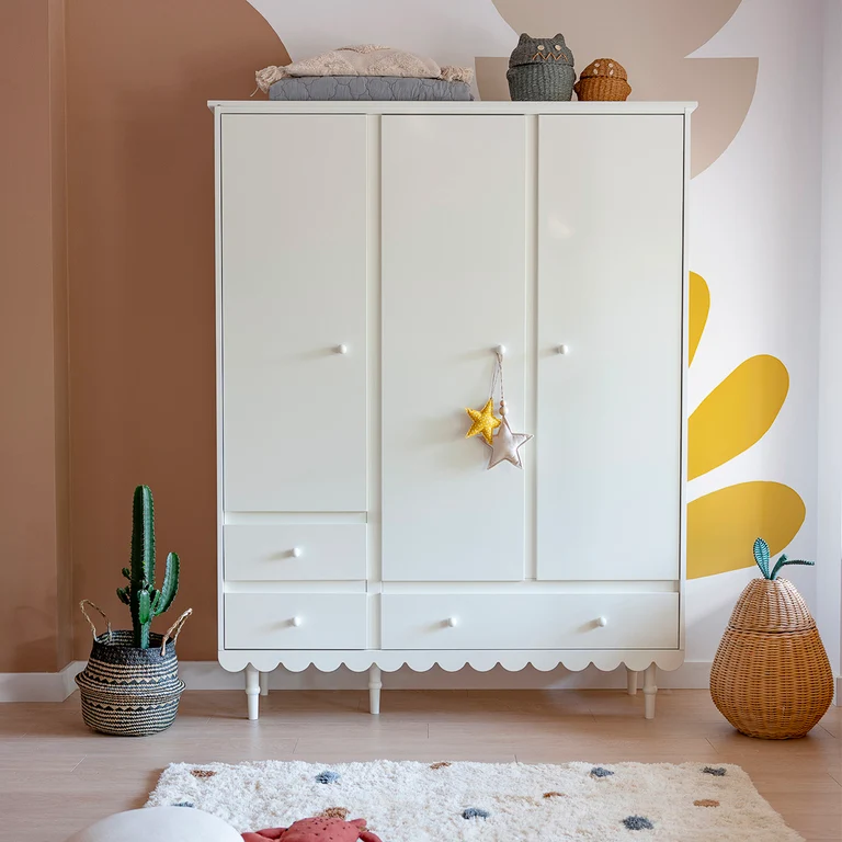 Armoire 3 portes 3 tiroirs Wood Luck Babushka Blanc