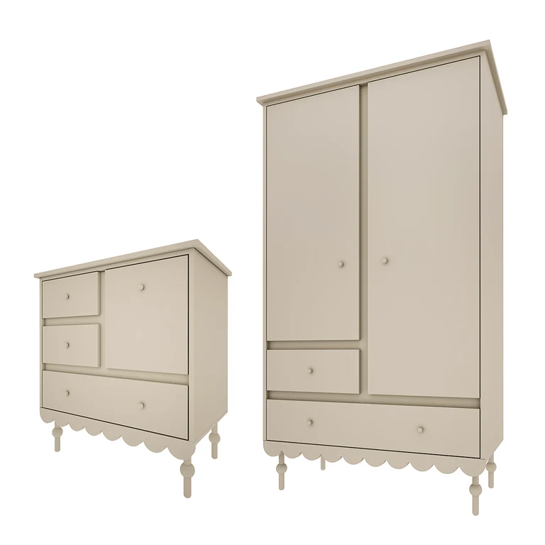 Commode 3 tiroirs et armoire 2 portes Wood Luck Babushka Olive