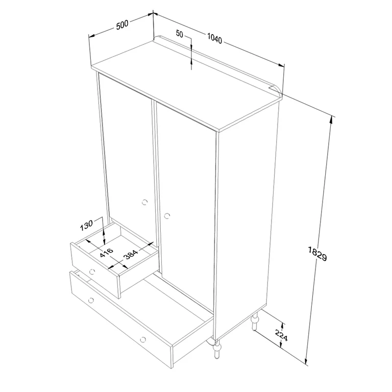 Armoire 2 portes 2 tiroirs Wood Luck Babushka Olive