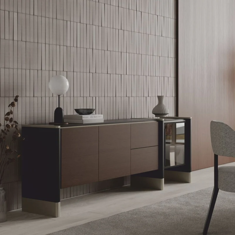 Casa Padrino Luxus Sideboard Schwarz / Dunkelbraun / Messing 220 cm - Hotel & Esszimmer Möbel