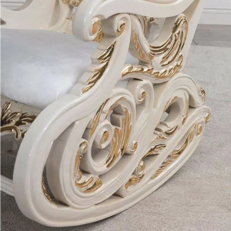 Casa Padrino Luxus Barock Schaukelsessel Weiß / Creme / Gold - Barock Möbel