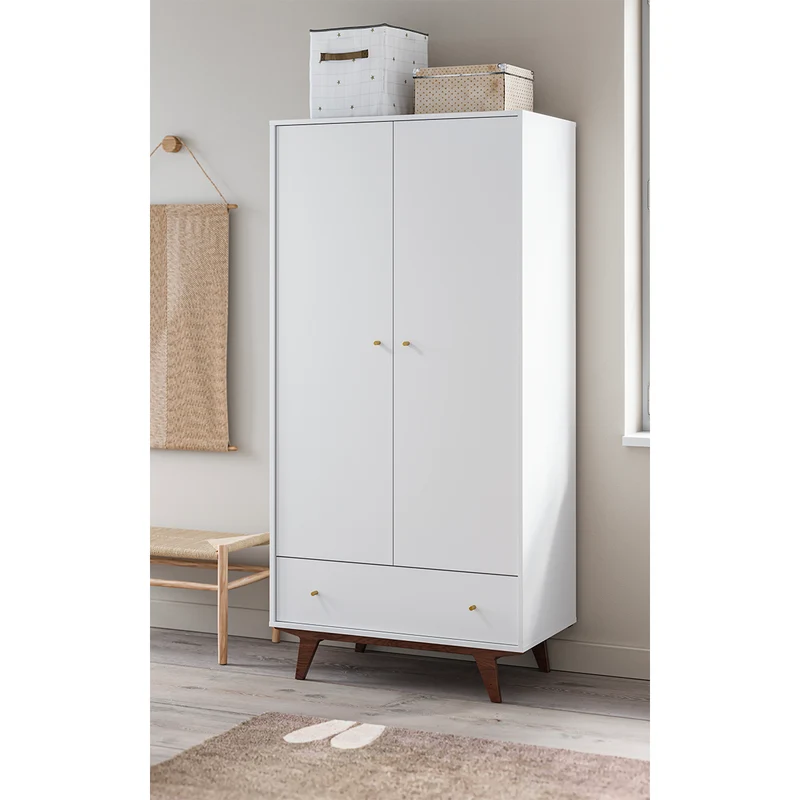 Armoire 2 portes 1 tiroir Vox Mid - Blanc et bois