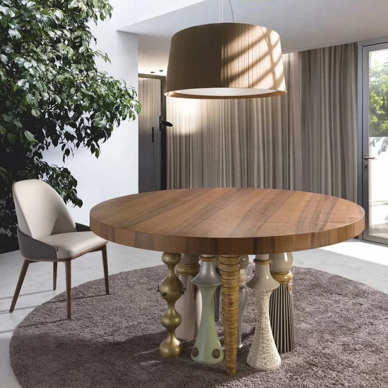 Casa Padrino Luxus Designer Esstisch Braun / Bunt Ø 148 cm - Esszimmer Möbel