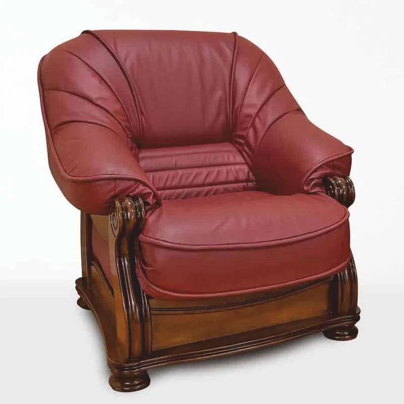 Casa Padrino Luxus Barock Leder Sessel Bordeauxrot / Braun - Barock Möbel