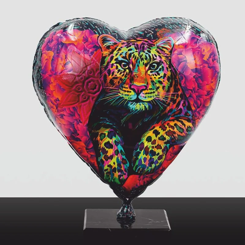 Casa Padrino Deko Luftballon in Herzform Leopard Rot / Bunt H. 30 cm